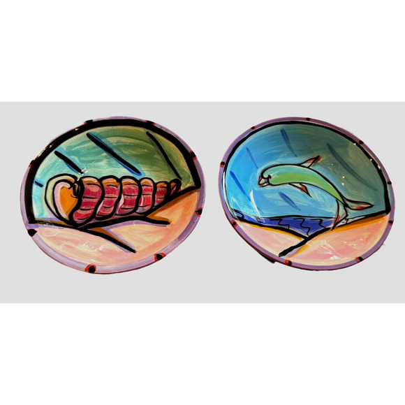 Kelly Jo Kuchar 1997 Hand Painted Bowls Signed Hawaii Surfing Prize Set of 2 - Picture 1 of 8